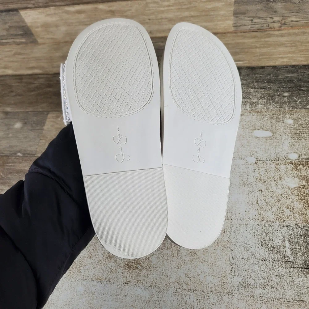 Jessica Simpson Rexinne Womens Slide Sandals Sz 9 M White Rhinestone Slip On